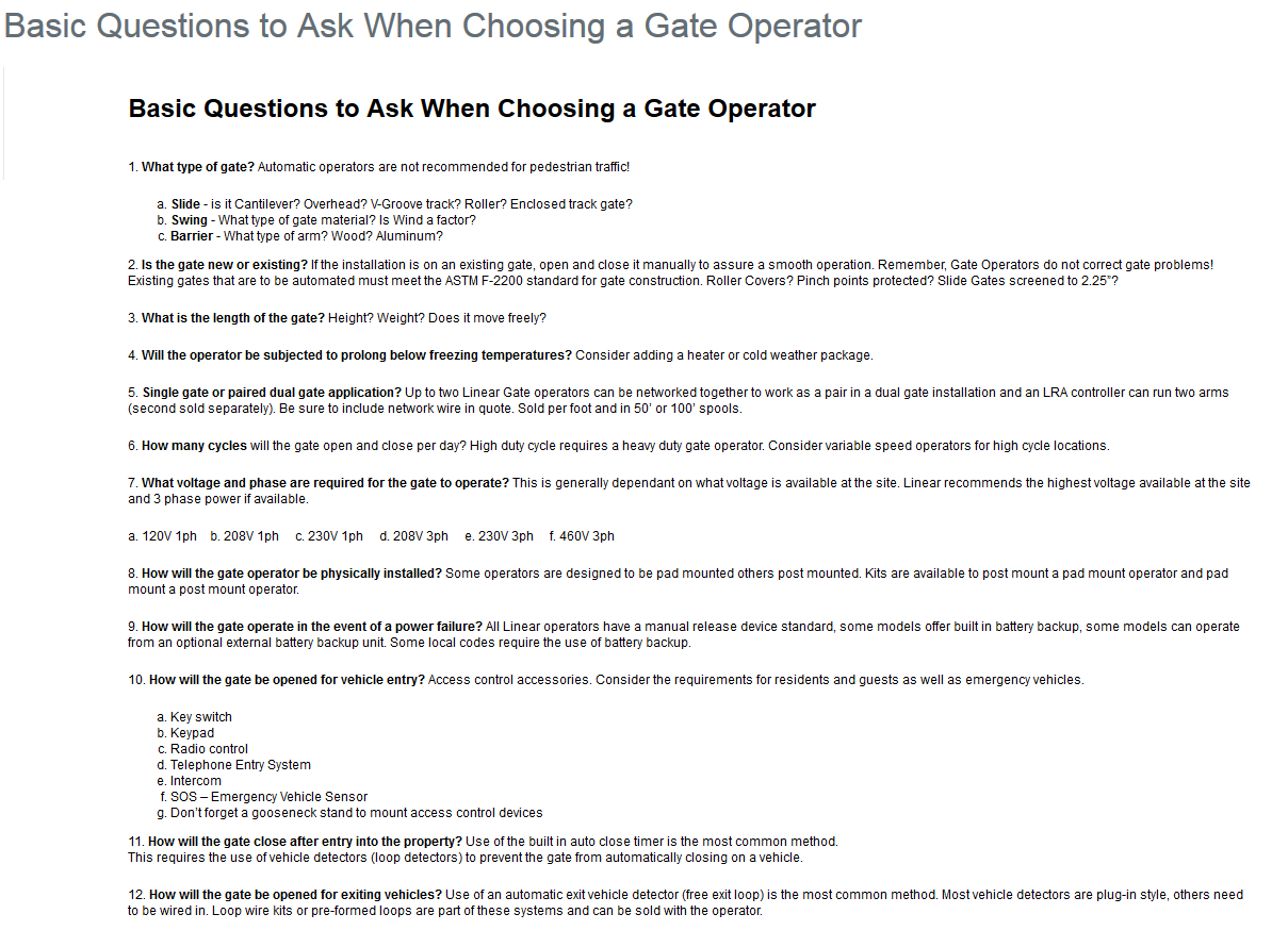 Selecting a Gate Operator